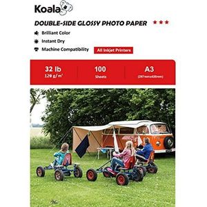 KOALA Dubbelzijdig Glanzend Inkjet Fotopapier A3, 120 g/m², 100 vellen, voor alle inkjetprinters