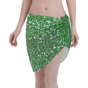 Groene pailletten sprankelende print elegante strandwrap, bikini cover-up, badkleding jurk, voor vrouwen, perfect voor zwembad en resort, Zwart, one size