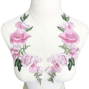 Geborduurde applique Borduren Rose Flower Patch Badge Naaien Stof Trim Motief Trouwjurk Bruids DIY Applique Craft(Size:Roze)