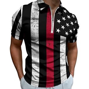 US Brandweerman Ondersteuning Vlag Heren Polo Shirt Rits T-shirts Casual Korte Mouw Golf Top Classic Fit Tennis Tee