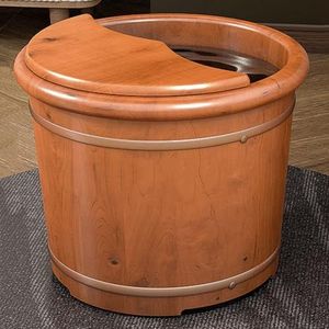 PA-DABAOO Houten Vintage Voetbad Emmer, Voetbad Met Deksel En Massagerol, Voet Relaxatie -Emmer Ingesteld Met Deksel En Massagekol Voor Voetbad, Massage, Weken, Spa,30cm
