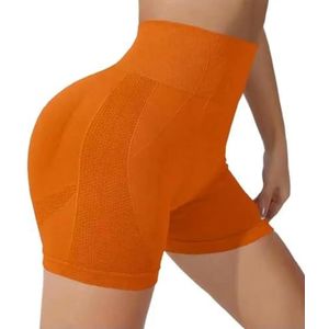 Vrouwen Naadloze Yoga Shorts Gym High Waist Fitness Tight Shorts Biker Shorts Sneldrogend Fietsen Workout -Orange-L