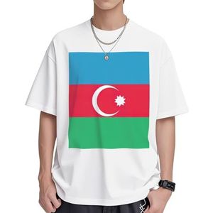 Vlag van Azerbeidzjan print dames katoenen T-shirts casual korte mouw tuniek tops ronde hals zomer basic losse pasvorm T-shirt, Wit, S