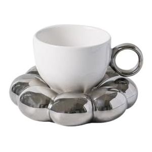 DCNIYT Gepersonaliseerde keramische moderne kleine koffiemok, thuiskantoor drinkbeker, groot volume kan worden aangesloten op hete koffie (kleur: zilver)