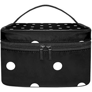 Make-up Organizer Bag, Reizen Make-up Tas Organizer Case Draagbare Cosmetische Tas voor Vrouwen en Meisjes Toiletries Wit Zwart Polka Dot, Meerkleurig, 22.5x15x13.8cm/8.9x5.9x5.4in