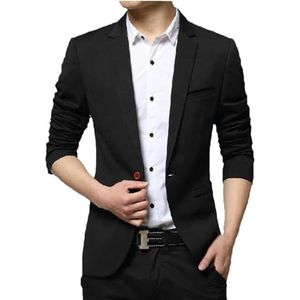 Heren Herfst Winter Pakken Jas Heren Koreaanse Slim Solid Blazers Jas Mens Casual Business Jacket, Zwart, L