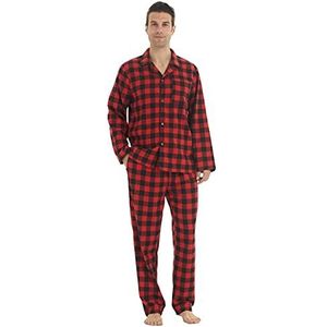 Heren Pyjama Sets Katoen Geruit Trekkoord Loungewear Set Knop Up Lange Mouw Tops en Pjs Bottoms Nachtkleding Suits