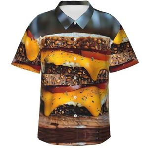 ERSDWRE Kaas sandwiches print heren korte mouwen button-down shirts casual zomer strand shirts Hawaii shirt voor heren, Zwart, S