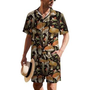 Herfst Forest Mushroom Hawaïaans pak voor heren, set van 2 stuks, strandoutfit, shirt en korte broek, bijpassende set