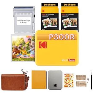 KODAK Mini 3 draagbare instant printer, draadloos, iOS en Android, Bluetooth, 76 x 76 mm, 4-pass technologie, gelamineerd fotopapier, 68 vellen, geel