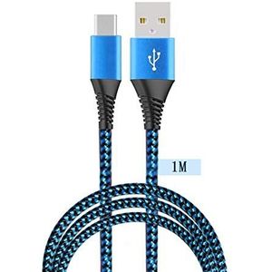 USB Type C-kabel 5A/3A Ultrasnel opladen USB-C opladen Nylon gevlochten kabel Aluminium behuizing Compatibel met Huawei P30 / P20, Xiaomi Note 9 8 S8 Plus, LG V30 V20 G6, Samsung S10 S9 enz. (Blauw+1M)