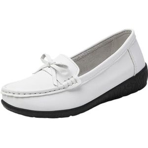 Wit,35,OTMYIGO Dames platte leren loafers Wedge Mocassins Wedge Casual Slip-on Loafers Lichtgewicht Rijden Wandelen Werk Kantoor Kleding Schoenen