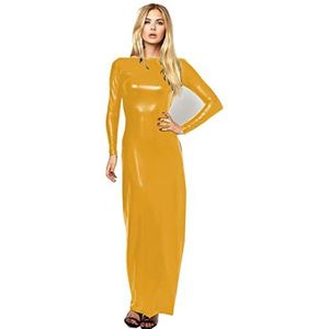 Dames enkellange jurk Ruglooze lange mouw glanzend metallic stretchy schede jurken, goud, XXL