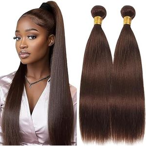 Lakaisa Straight Human Hair Bundles Sew in Hair Chocolate Brown Real Hair Extensions 2 Bundles 100% Unprocessed Brazilian Virgin Hair No Smell for Woman 30 30 Inch