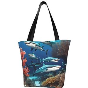 AkosOL Submarine Shark Coral Klassiek bedrukt ontwerp, lichtgewicht gewatteerde handtas met grote capaciteit, geschikt om te winkelen, fitness, modieus en gemakkelijk te matchen met het leven, Zwart,