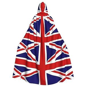 Bxzpzplj Britse vlag print capuchon mantel volwassenen, carnaval heks cosplay gewaad kostuum, carnaval feestbenodigdheden, 185 cm