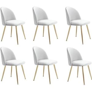 JINPALAY Set van 6 fluwelen eetkamerstoelen, moderne keukenstoelen, beige, gestoffeerde stoelen met hoge rugleuning, voor slaapkamer en woonkamer, poten, goudkleurig metaal, verstelbaar