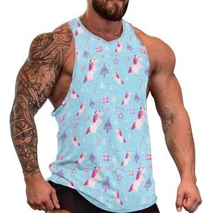 Kerst Eenhoorns Spar Heren Tank Top Grafische Mouwloze Bodybuilding Tees Casual Strand T-Shirt Grappige Gym Spier