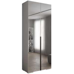 MEBLE KRYSPOL Inova 1 Moderne Kast met Spiegel, Planken - Opbergkast voor Slaapkamer, Woonkamer - 236,7x100x47cm - Kleur Behuizing Wit - Kleur Voorkant Wit - Kleur Handgreep Zwart