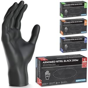 ARNOMED wegwerphandschoenen zwart, wegwerphandschoenen S, nitril handschoenen met 200 stuks/doos, poedervrij, latexvrije rubber handschoenen, verkrijgbaar in S, M, L & XL