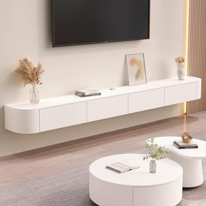 Aan De Muur Gemonteerde Tv-opbergkast Met Deur Grote Opberg-tv-bank Voor Woonkamer En Kantoor Modern Zwevend Tv-meubel Met Lade Strak Tv-meubel Voor Appartementen(White,280cm)