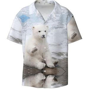 OdDdot Baby Polar Bear Print Heren Jurk Shirts Atletische Slim Fit Korte Mouw Casual Business Button Down Shirt, Zwart, XXL