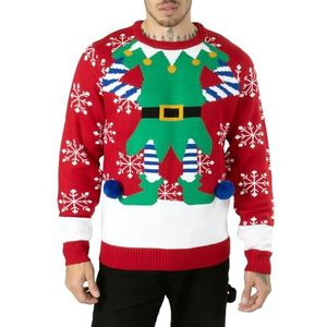 NOROZE Heren Womens Unisex Premium nieuwigheid gebreide lange mouwen ronde hals kerst truien elf truien, Rood, XXL