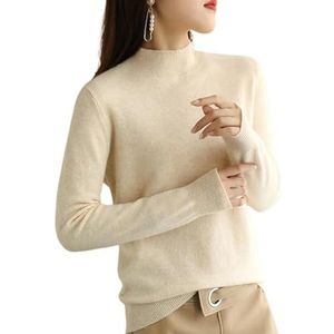 Cashmere Sweaters for Women,100% Cashmere Long Sleeve Sweaters Crew Neck Solid Pullover Jumpers Tops, Lightweight Cashmere Soft Cozy Pullover (S,Beige)