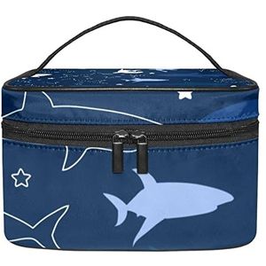Prince Princess Witte Make-up Tas Voor Vrouwen Meisjes Cosmetische Tassen Met Handvat Reizen Make-up Organizer Tas, Haaien Marineblauw, 8.9x5.9x5.4 Inches, Make-up Pouch