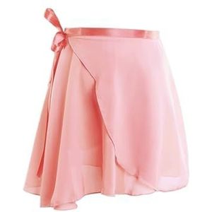 Vrouwen Chiffon Ballet Wrap korte rok， Gymnastiek Geknoopte Rok Training Balletrokken(Pink 1,L Height 135-160cm)