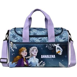 Disney Frozen Kleine sporttas voor kinderen, gepersonaliseerd met naam, reistas, kindertas voor meisjes, 2 vakken met schouderriem, Donkerblauw - Frozen, Sporttas