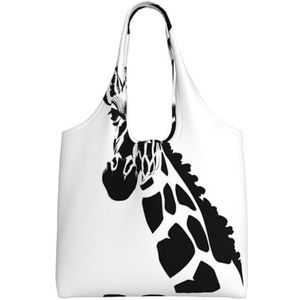XIAOYANS Zwart-witte Schouder Canvas Tas van de Giraffe Extra Grote Capaciteit voor het Winkelen Reizen Dagelijks Gebruik, Zwart, Eén maat