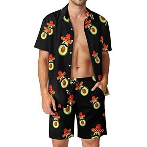 Mexicaanse avocado met sombrero Hawaiiaanse bijpassende set 2-delige outfits button-down shirts en shorts voor strandvakantie
