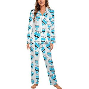 Made in Botswana pyjama met lange mouwen voor dames, klassieke nachtkleding, nachtkleding, zachte pyjamasets