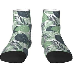 Groene tropische bladeren print veelzijdige sportsokken voor casual en sportkleding, geweldige pasvorm voor voetmaten 36-45, Groene tropische bladeren, Eén Maat