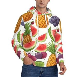 ERSDWRE Verse Sappige Vruchten Ananas Bessen Druif Oranje Print Gezellige Sweatshirts Volwassen Mannen Fleece Hoodies Pullover Lange Mouw Sweatshirt Met Zakken, Zwart, XS