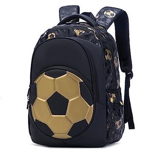 ECHOTIDE Voetbal Rugzak voor Jongens, Voetbal Print Rugzak Cool Voetbal Patroon School Bag zwart-goud