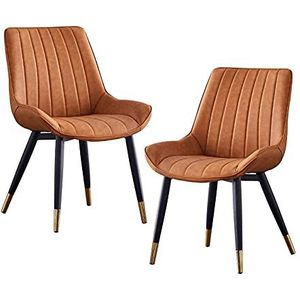 GEIRONV Set van 2 Dining Chair Side stoelen, 46 × 53 × 83cm ergonomische rugleuningen lederen keuken stoelen coffeeshops Leisure Chair Eetstoelen (Color : Light orange)