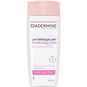 Diadermine - Reinigingsmelk voor gezicht, ogen en lippen - Hydraterend - PH5 - Droge en gevoelige huid - Hydrateert en kalmeert - Reinigt - 96% ingrediënten van natuurlijke oorsprong - 200 ml fles