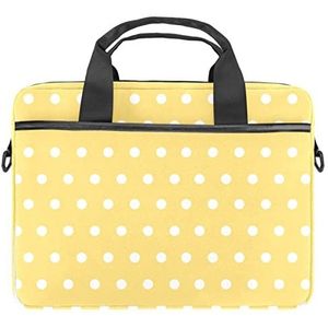 Witte Polka Dots op Gele Achtergrond Patroon Laptop Schouder Messenger Bag Crossbody Aktetas Messenger Sleeve voor 13 13.3 14.5 Inch Laptop Tablet Beschermen Tote Bag Case, Meerkleurig, 11x14.5x1.2in /28x36.8x3 cm