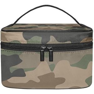 Vintage groene camouflage make-up organizer tas, reizen make-up tas organizer case draagbare cosmetische tas voor vrouwen en meisjes toiletartikelen, Meerkleurig, 22.5x15x13.8cm/8.9x5.9x5.4in