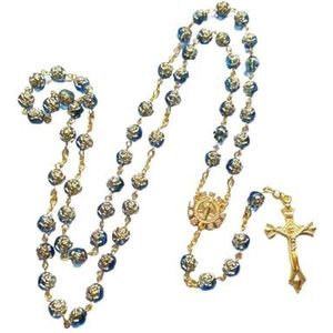 Gouden strass medaillon ketting blauwe roos kralen ketting kruis hanger sieraden geschenken