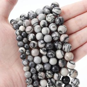 Natuursteen Kraal Zwart Wit Opaal Matte Agaat Hematiet Ronde Bulk Lava Kraal Voor Sieraden DIY Armband 4-12mm-Black Grid StoneBead-6mm 58 tot 61pcs