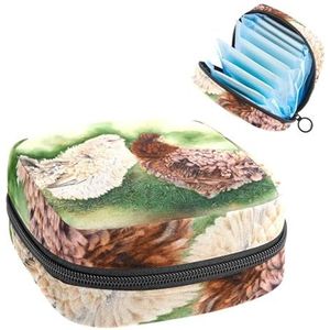 Opbergtas voor maandverband, menstruatiecup zakje, menstruatiezakorganizer voor vrouwelijke pads tampons, twee kippen spelen op gras schilderen