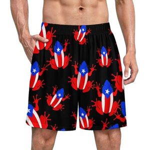 Puerto Rico vlag kikker grappige pyjama shorts voor mannen pyjama broek heren nachtkleding met zakken zacht