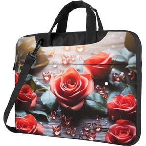 Xzeit Romantiek Rose Bloem Laptop Tas Voor Vrouwen Mannen 15.6 inch Computer Sleeve Zakelijke Reizen Aktetas Messenger Bag, Zwart, 15.6 inch