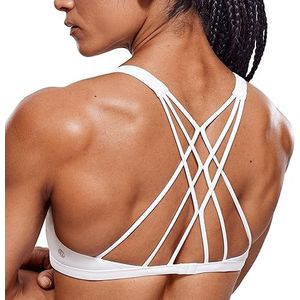 CRZ YOGA Sportbeha met bandjes voor dames - Criss Cross Back Padded Medium Support Wireless Gym Cami Workout Yoga wit M