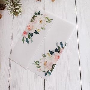 Fijn cadeau boeket inpakpapier 50 STK/partij transparante aquarel bloemen bruiloft uitnodigingskaart cover semi-uitnodigingen jas wrap (kleur: bloem, maat: wrap N uitnodiging) (kleur: bloem 03, maat:
