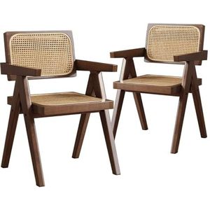 Maaltijd Stoelen Set van 4 rotan eetkamerstoelen, rotan stoelen for buiten met armleuningen, bamboe accentfauteuil for slaapkamer, woonkamer, leeskamer, keuken, eetkamer(Walnut,2PCS)