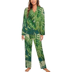 Tropische palmboom dames lange mouw button down nachtkleding zachte nachtkleding lounge pyjama set L